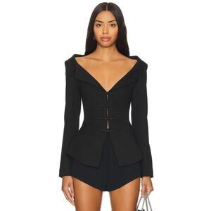 SAU LEE Nicola Button Front Long Sleeve Top Black - 0